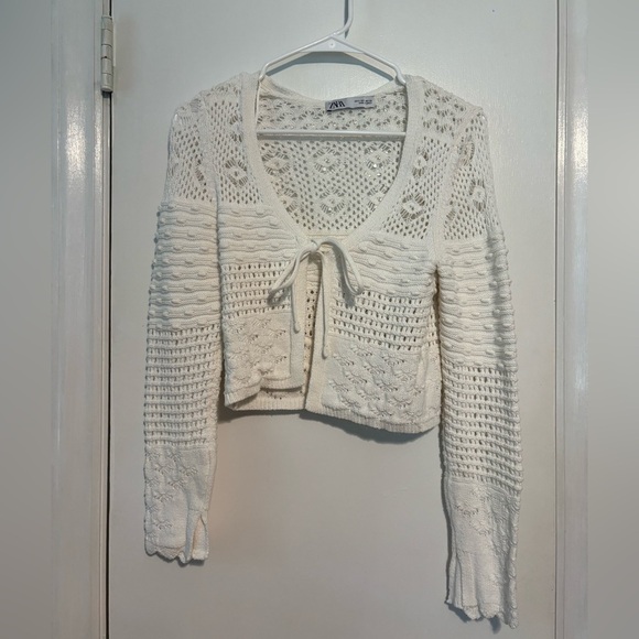 Zara Europe Crochet Cardigan Cover Up White Small - Picture 1 of 4